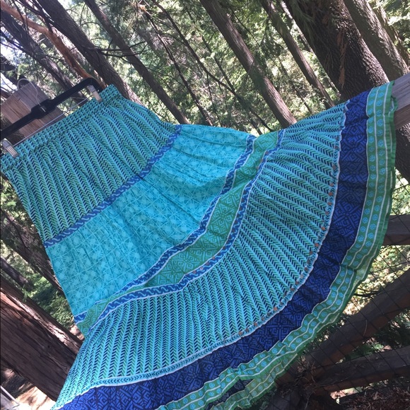 Dresses & Skirts - Bohemian style skirt in shades of turquoise vintage tiered skirt